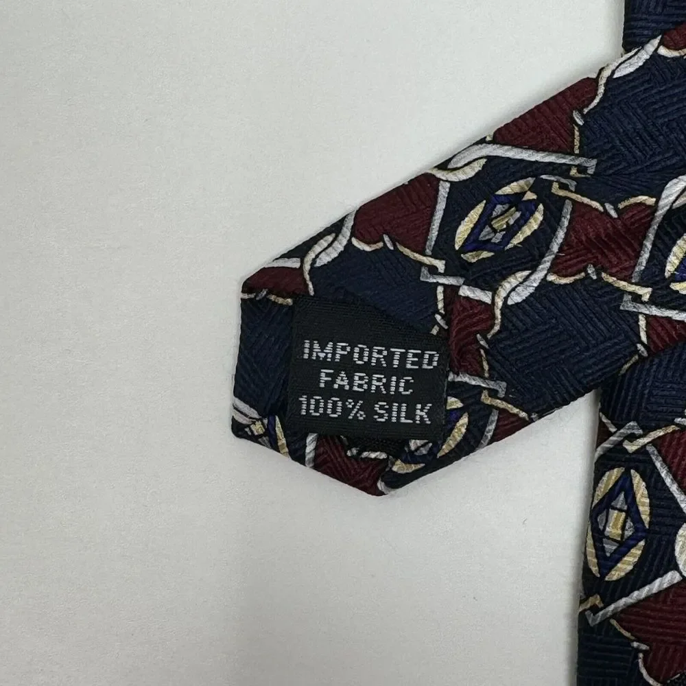 Manhattan Blue Red Yellow‎ Geometric Silk Made In USA Neck Tie L 57
